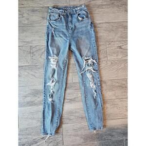 Woman's Gemma Rae Distressed Denim Jeans Pants Size 3/26 Skinny Bleached Blue